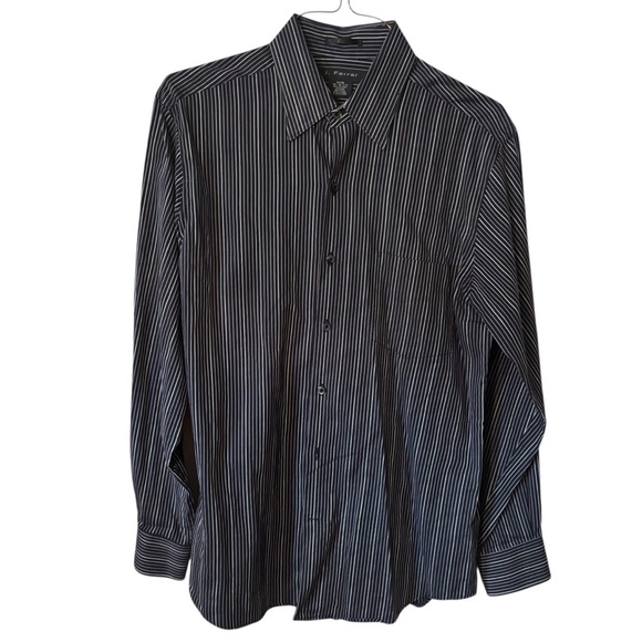 J. Ferrar Men's Shirt Medium 15-15 1/2 Black Silver Striped 100% Cotton Classy - Picture 1 of 12